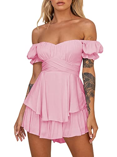 Yoisdtxc Damen Retro Fee Spitze Minirock Schulterfrei Rückenfrei Rüschen Einfarbig Y2K Tube Top Kleid Streetwear, B-Rosa, Medium von Yoisdtxc