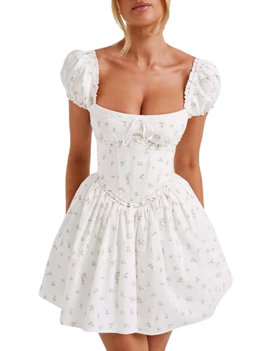 Yoisdtxc Damen Retro Fee Spitze Minirock Schulterfrei Rückenfrei Rüschen Einfarbig Y2K Tube Top Kleid Streetwear, E-White, Medium von Yoisdtxc