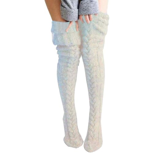 Yoisdtxc Damen Zopfstrick Oberschenkelhohe Stiefelsocken Extra Lange Stiefelsocken Winterstrümpfe Overknee Beinwärmer für Mädchen, Beige., One size von Yoisdtxc