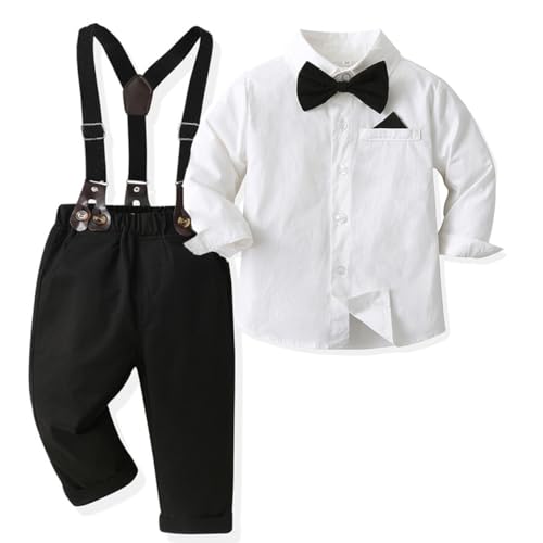 Baby Jungen Anzug Bekleidungssets Kleid Strampler hosenträger Fliege Krawatte 4tlg Anzug Gentleman Festliche Taufe Hochzeit Langarm Baby Kleikind 6 Monate 6 Jahre (BB-Black,5T) von Yokald