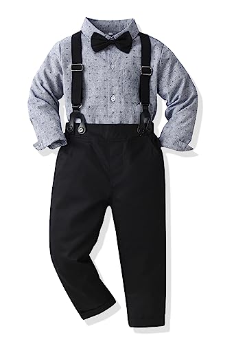 Baby Jungen Anzug Bekleidungssets Kleid Strampler hosenträger Fliege Krawatte 4tlg Anzug Gentleman Festliche Taufe Hochzeit Langarm Baby Kleikind 6 Monate 6 Jahre (G-Black01,12-18 Monate) von Yokald