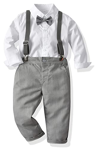 Baby Jungen Anzug Bekleidungssets Kleid Strampler hosenträger Fliege Krawatte 4tlg Anzug Gentleman Festliche Taufe Hochzeit Langarm Baby Kleikind 6 Monate 6 Jahre (Gray01,3T) von Yokald