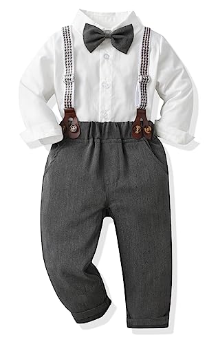 Baby Jungen Anzug Bekleidungssets Kleid Strampler hosenträger Fliege Krawatte 4tlg Anzug Gentleman Festliche Taufe Hochzeit Langarm Baby Kleikind 6 Monate 6 Jahre (W-Gary,18-24 Monate) von Yokald