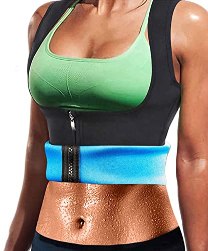 Damen Sauna Effekt Anzug Taille Trainer Weste Zipper Abnehmen Neopren Korsett Fitness Shapewear Kompression Top Körperformer für Workout Shirt (Blau, 2XL) von Yokald