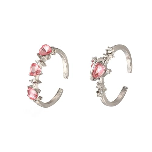 Yokawe Fingerschmuck für Damen, offener Herzform, rosa Strass, verstellbar, Abschlussball, Party, Knöchel, Geburtstagsgeschenk, 2 Stück, Metall, Sekundärer Stein von Yokawe