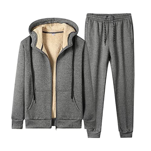 Herren Baumwolle Gefütterte Jogginganzug Herren Winter Warmer Freizeitanzug Unisex Sportswear Trainingsanzug Sportanzug Fitnessanzug Wolle-gefüttert Winter Warm Sportanzug ( Color : Gray , Size : L ) von Yokbeer