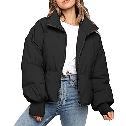 Puffer Jacke Damen Kurz, Teenager Mädchen Kurz Leicht Winter Daunenjacke Cool Bauchfreie Winterjacke Crop Jacke Wintermental Übergangsjacke Steppjacke Kurzer Daunenmantel Mantel Parka ( Color : Schwar von Yokbeer