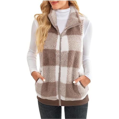 Weste für Damen, Fleece Körperwärmer Plüschweste Flauschige Strickjacke Weste mit Kapuze, Weiche Einfarbige Ärmellose Jacke Weste Tasche Reißverschluss Herbst und Wintermantel ( Color : Ginger , Size von Yokbeer