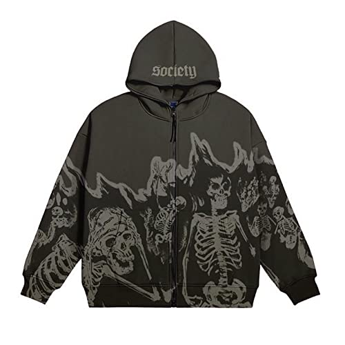 Y2K Herren Fashion Streetwear Hoodie Totenkopf Graphics Unisex Punker Kapuzenpullover für Damen, 2000s Frühling Casual Vintage Rock Hoodies (Color : A, Size : S) von Yokbeer