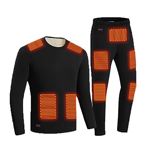 Yokbeer 2-teiliges Fleece Liend Beheiztes Baselayer-Set Winterwarme Beheizte Unterwäsche-Sets Herren Damen Beheizbares Oberteil und Hose Ohne Akku (Color : Schwarz, Size : XXL) von Yokbeer