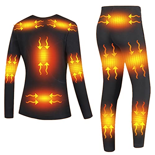 Yokbeer Beheizbare Thermounterwäsche Damen, USB Beheizte Thermo Wäschemit 16 Zonen Beheizt Base Layer, Skiunterwäsche Winter Warm ​Heizung Unterwäsche (Color : Black, Size : M) von Yokbeer