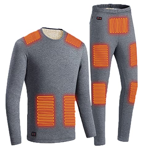 Yokbeer Beheiztes Thermo-Unterwäsche-Set für Männer und Frauen, Waschbares Oberteil + Hose Mit Temperaturanpassung für Outdoor-Jagd, Motorrad-Camping (Color : Gray, Size : 5XL) von Yokbeer