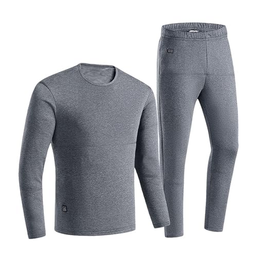 Yokbeer Beheiztes Unterwäsche Set, 22 Heizzonen, 3 Temperaturregelung, Elektrische USB Heizung, Thermo Unterwäsche, Beheizbare Thermo Unterteile (Color : Men's Gray, Size : 4XL) von Yokbeer