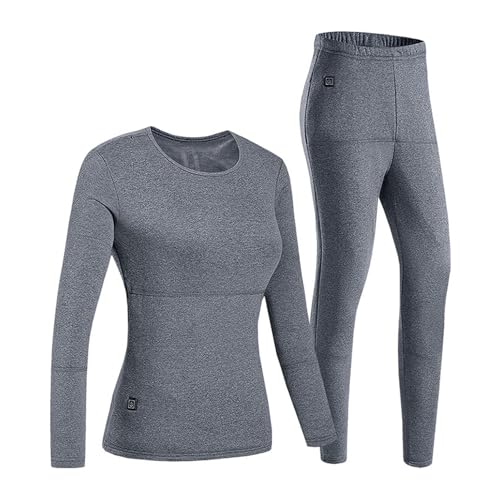 Yokbeer Beheiztes Unterwäsche Set, 22 Heizzonen, 3 Temperaturregelung, Elektrische USB Heizung, Thermo Unterwäsche, Beheizbare Thermo Unterteile (Color : Women's Gray, Size : L) von Yokbeer