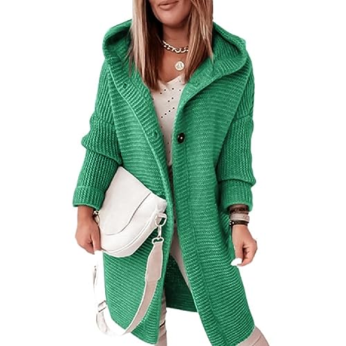 Yokbeer Cardigan Damen Lang Cardigan Kapuzenpullover Elegante Cardigan Strickpullover Herbst Casual Offen Vertuschung ÜBergangsjacke Wintermäntel (Color : Green, Size : M) von Yokbeer