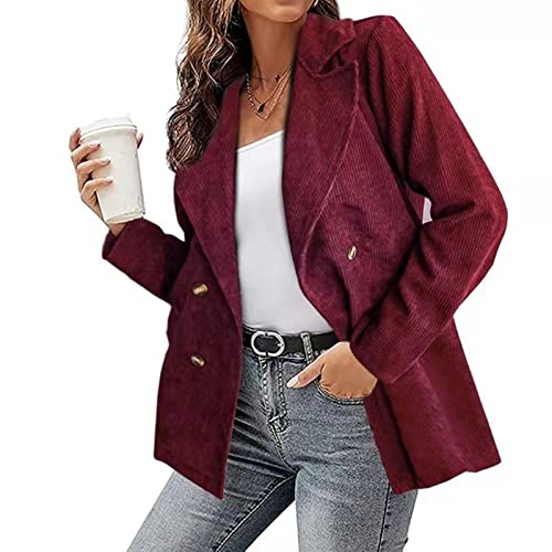 Yokbeer Damen Anzugjacke Cord Cardigan Vintage Blazer Revers Arbeit Büro Anzug Lässig Business Sakko Strickjacke Winterjacke Mantel Elegant Trenchcoat Outwear Freizeit Geschäft Büro Jacke von Yokbeer