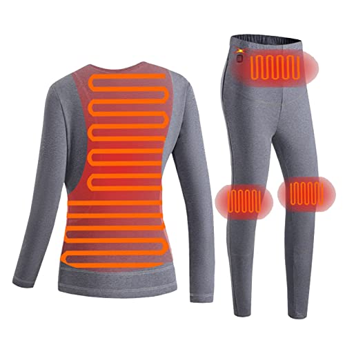 Yokbeer Damen Heizung Thermounterwäsche Warme Unterwäsche Set mit Innenfleece, Beheizbare Thermo Unterwäsche 4 Zonen Beheizte Kleidung USB Elektrisch (Color : Gray, Size : M) von Yokbeer