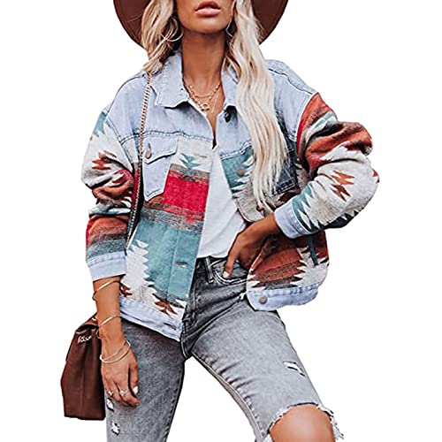 Yokbeer Damen Jeansjacke Farblich Passende Mäntel Damen Langarm Bestickte Jeansjacke Lässige Kurze Jeansjacken (Color : 1, Size : S) von Yokbeer