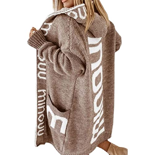 Yokbeer Damen Langarm Strickmantel Dickere Warm Strickjacke Casual Lang Cardigan mit Taschen Jacke Elegant Gestrickt Sweatshirt Pullover Langarm Outdoorjacke (Color : Brown, Size : XL) von Yokbeer