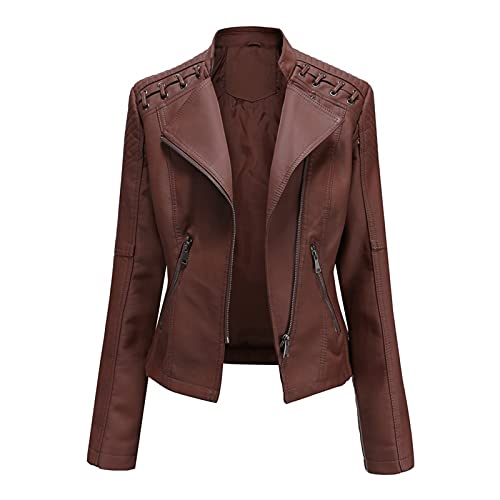 Yokbeer Damen Lederjacke Übergangsjacke aus feinstem Leder - Modernen Bikerjacke leder Jacke (Color : Coffee, Size : XL) von Yokbeer