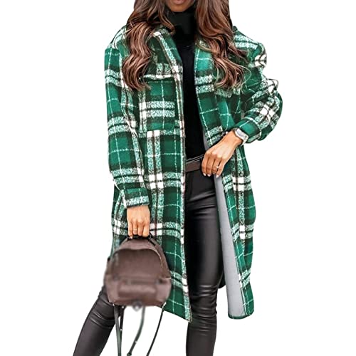 Yokbeer Damen Mantel Lässiges Kariert Dufflecoat Lange Ärmel Revers Wickel Outwear Warme Mittellange Karo Wollmantel Herbst Winter Einreihiger Kaschmirmantel Frauen Wintermantel von Yokbeer