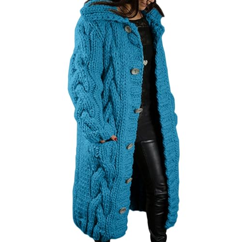 Yokbeer Damen Warm Strickjacke Lang Strickmantel Langarm Vorne Offen Cardigan Elegant Übergangsjacke mit Taschen Gestrickt Mantel Herbst Winter Pullover (Color : Blue 3, Size : M) von Yokbeer