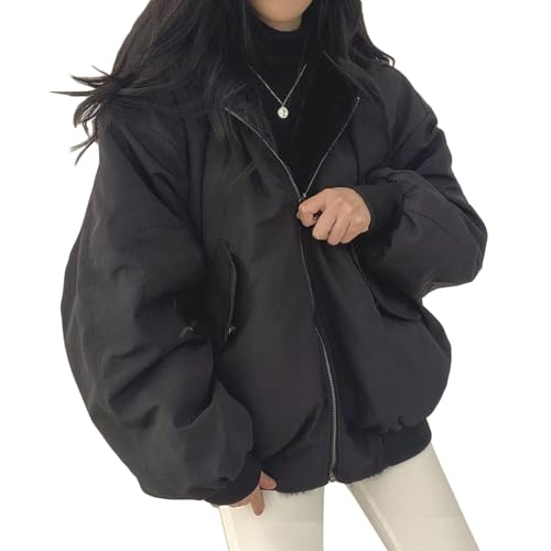 Yokbeer Damen Winterjacke Baggy Doppelseitige Parka mit Kapuze Warm Fleece Winter Mantel Jacke Outdoorjacke Teenager Mädchen Wendbar Plüschjacke (Color : Schwarz, Size : M) von Yokbeer