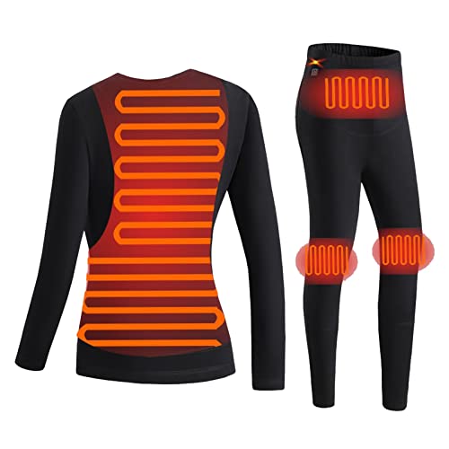 Yokbeer Heiz Unterwäsche Set, Thermo Unterwäsche Temperatur Einstellbar Beheiztes Langarm Top und Hose Waschbar für Outdoor im Winter (Color : Schwarz, Size : XL) von Yokbeer