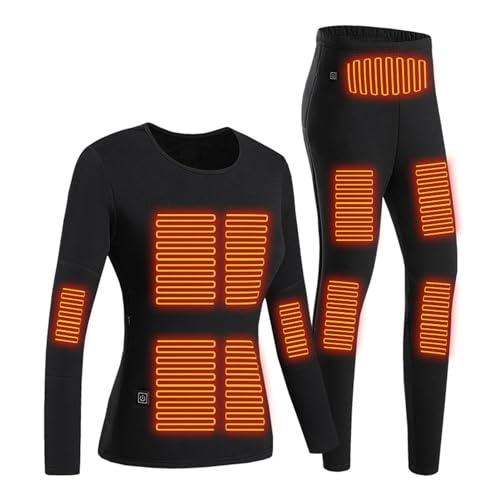 Yokbeer Herren Beheizbare ​Thermounterwäsche Set, Damen USB Elektrische Beheizten Funktionsunterwäsche Suit ​mit Innenfleece Langarm mit 22 Zonen Beheizt (Color : Women's Black, Size : 5XL) von Yokbeer