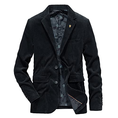 Yokbeer Herren Cord Casual Single Button Cord Anzug Jacke Mantel Herbst Winter Casual Langarm Solide Umlegekragen Party Blazer Normaler Schnitt Festliche Anzüge Suits Einfarbig Sakko (Color : Schwarz von Yokbeer