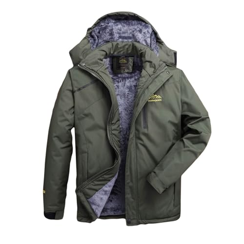 Yokbeer Herren Damen Jacke Teddyfell Gefüttert Oberteil mit Abnehmbare Kapuze Radfahren Warmer Mantel Windbreaker Regenmantel Outdoor Bergsteigen Wandern Regenjacken Fleecejacke (Color : Men-Army Gre von Yokbeer