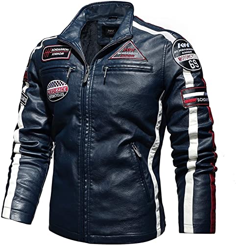 Yokbeer Herren Leder Motorradjacken Riding Motorrad Jacke Herren Motorradjacke Wasserdicht Winddicht Jacke Roller Biker Touren Damen (Color : Blue, Size : XXL) von Yokbeer