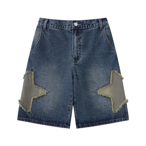 Yokbeer Jeans Shorts Herren Vintage Ästhetische Baggy Hip Hop Shorts Y2K Denim Lose Harajuku Streetwear Sommer Shorts Freizeit Gewaschen Cargoshorts (Color : A, Size : M) von Yokbeer