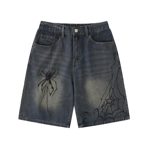 Yokbeer Jeans Shorts Herren Vintage Ästhetische Baggy Hip Hop Shorts Y2K Denim Lose Harajuku Streetwear Sommer Shorts Freizeit Gewaschen Cargoshorts (Color : B, Size : XL) von Yokbeer
