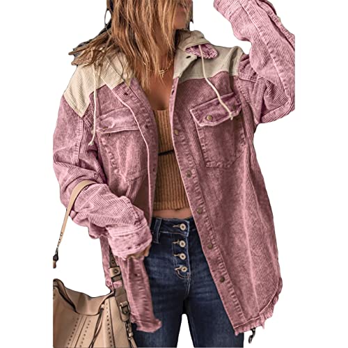 Yokbeer Lässige Langarm Lockere Kapuzenjacke Cord Jacke, Damen College Style Vintage Lässige Jeansjacke Outwear Frühling Herbst Mode für Outdoor Street Freizeitjacke (Color : C, Size : M) von Yokbeer