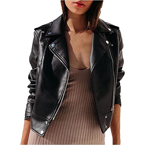 Yokbeer PU Lederjacke Damen Schwarz PU Leder Jacke Frauen Schnalle Kurzmantel Crop Tops Mode Streetwear Cropped Jacken (Color : Black, Size : XL) von Yokbeer