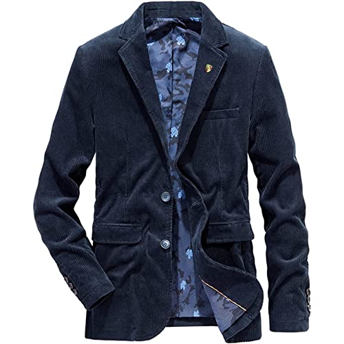 Yokbeer Sakko Herren Sportlich Slim Fit Jackett für Freizeit Blazer Sportsakko Vintage Retro Anzugjacke mit Zwei Knopf Freizeit Männer Sakkos Blazer Cord Mantel (Color : Blue, Size : 4XL) von Yokbeer