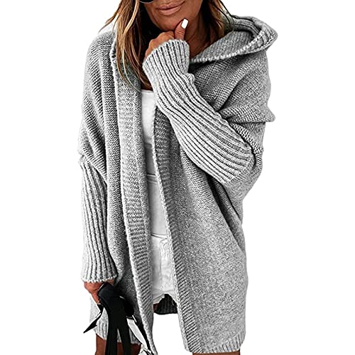 Yokbeer Strickjacke Damen Grobstrick-Cardigan Lang Winter Grobstrickjacke Strickmantel mit Kapuze Strickcardigan Offener Longstrickjacke GrößEn ÜBergangsjacke Wintermäntel von Yokbeer