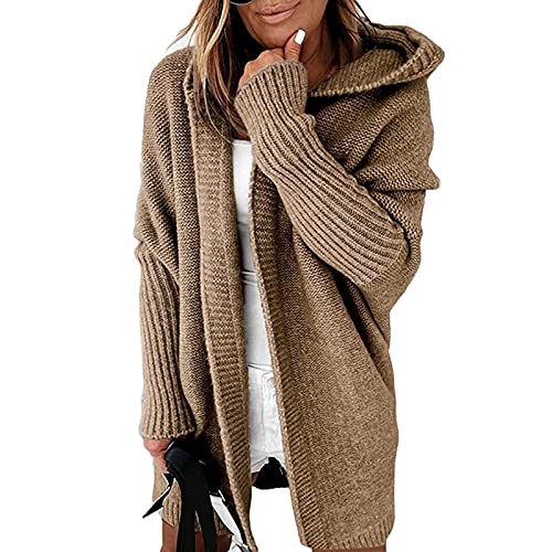 Yokbeer Strickjacke Damen Grobstrick-Cardigan Lang Winter Grobstrickjacke Strickmantel mit Kapuze Strickcardigan Offener Strickjacken-Longstrickjacke GroßE GrößEn ÜBergangsjacke Wintermäntel von Yokbeer