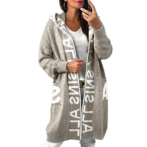 Yokbeer Strickjacke Damen Langarm Knitting Cardigan Sweater Coat Damen Pullover Grobstrick Strickmantel, Herbst und Winter ÜBergangsjacke Strickcardigan (Color : Khaki, Size : XL) von Yokbeer