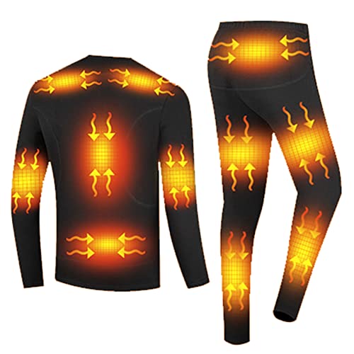 Yokbeer Thermo Unterwäsche Set for Herren, Elektrisch Beheizbare USB Thermo Langarm Oberteile und Hose, Warmer Anzug for Training, Skifahren, Laufen (Color : Schwarz, Size : L) von Yokbeer