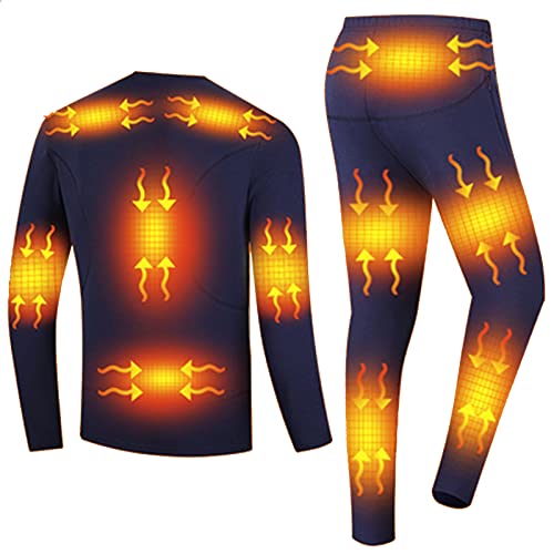 Yokbeer Thermo Unterwäsche Set für Herren, Elektrisch Beheizbare USB Thermo Langarm Oberteile, Unterhose, Warmer Anzug für Moto Jagd Ski Camping (Color : Blue, Size : L) von Yokbeer