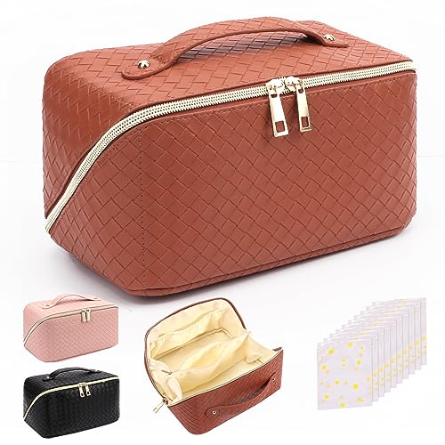 Kosmetiktasche Reisetasche Kulturtasche Damen: PU Kunstleder Make Up Tasche Braun Kosmetik Organizer - Wasserdichter Reise Schminktasche Groß Reisetaschen - Multifunktionale Make Up Bag von Yokilly