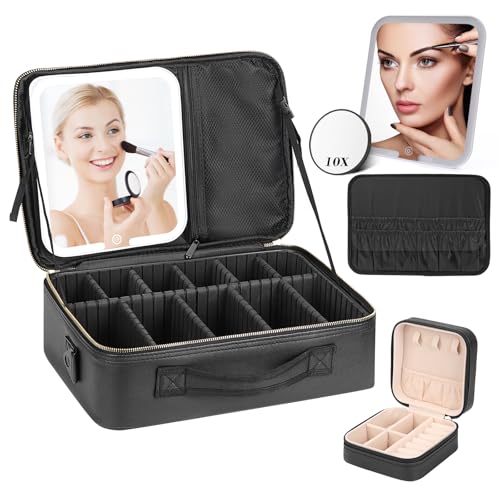 Kosmetiktasche Mit Spiegel Make Up Tasche: 37 * 26CM Kosmetikkoffer - Reise Kosmetiktasche Damen Schminktasche Mit Spiegel Und licht - Professionelle Schminkkoffer Mit Verstellbaren Trennwänden Kosmetiktasche Mit Spiegel Make Up Tasche: 37 * 26CM Kosmetikkoffer - Reise Kosmetiktasche Damen Schminktasche Mit Spiegel Und licht - Professionelle Schminkkoffer Mit Verstellbaren Trennwänden von Yokilly