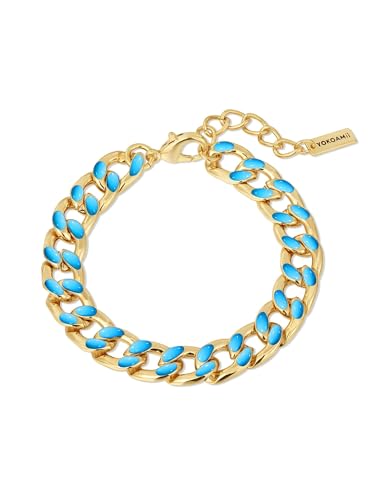 Yokoamii Damen Armband Metall-Legierung gelbvergoldet 14 Karat mit Emaille blau Panzerarmband von Yokoamii