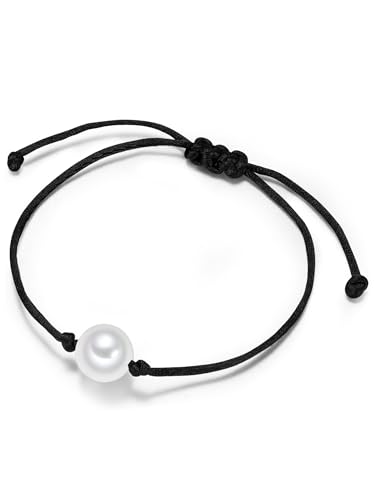 Yokoamii Damen Armband Textil rund Muschelkernperle ca. 10,0-10,5 mm Textilarmband von Yokoamii