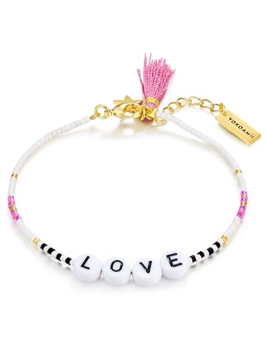 Yokoamii Damen Armband Edelstahl gelbvergoldet 14 Karat Miyuki Perlen weiß schwarz rosa Love Perlenarmband von Yokoamii