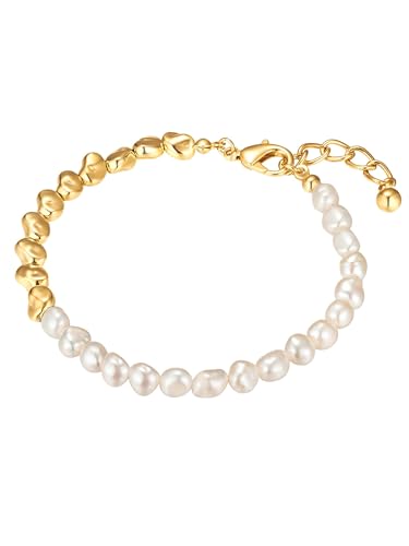 Yokoamii Damen Armband aus Metall gelbvergoldet 14 Karat mit barock Muschelkernperle ca. 5,0-5,5 mm Modeschmuckarmband von Yokoamii