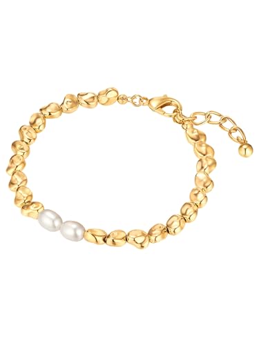 Yokoamii Damen Armband aus Metall gelbvergoldet 14 Karat mit potato Muschelkernperle ca. 6,0-6,5 mm Modeschmuckarmband von Yokoamii