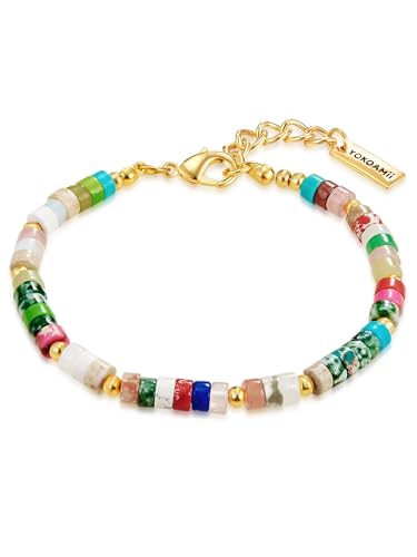 Yokoamii Damen Armband aus Metall-Legierung gelbgold mit Achat bunt Modeschmuckarmband von Yokoamii